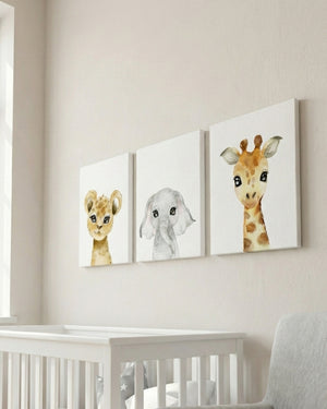 Set 3 cuadros infantiles Canvas León Elefante y Jirafa 30 x 40 cm