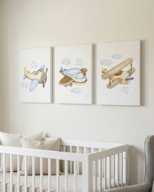 Set 3 cuadros infantiles Canvas Aviones