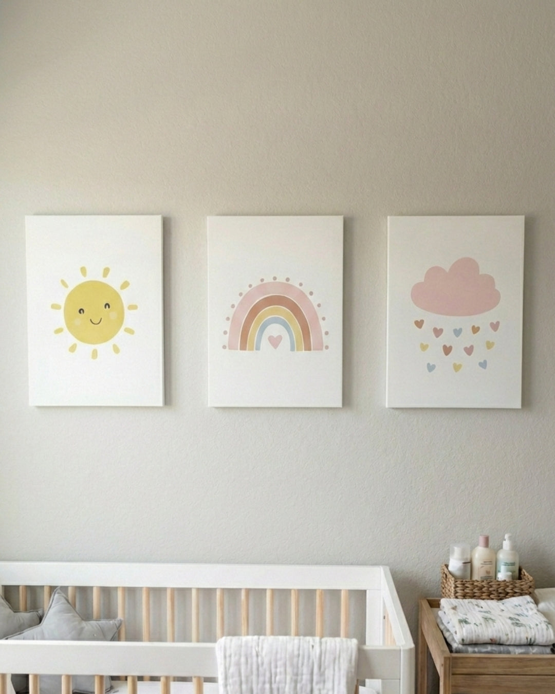 Set 3 cuadros infantiles Canvas Sol Arcoíris y Nube