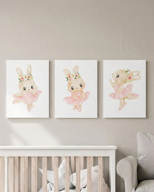 Set 3 cuadros infantiles Floral Conejita Ballet Bailarina