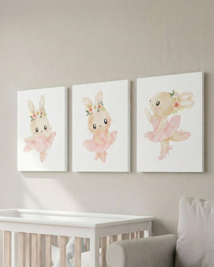 Set 3 cuadros infantiles Floral Conejita Ballet Bailarina