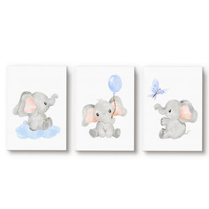 Set 3 cuadros infantiles Elefante Azul Acuarela