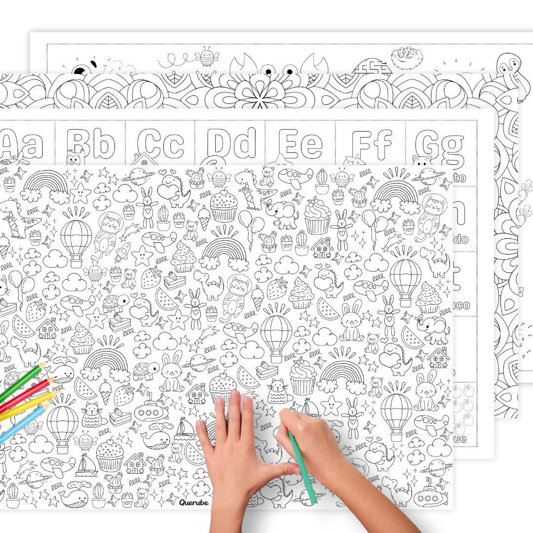 Kit de 4 pósters gigantes dibujos para colorear con alfabeto actividades 60 x 90 cm, creatividad aprendizaje para niños