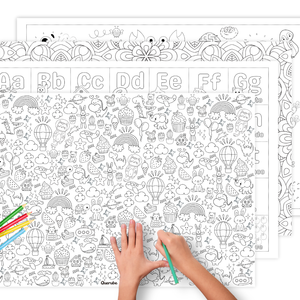 Kit de 4 pósters gigantes dibujos para colorear con alfabeto actividades 60 x 90 cm, creatividad aprendizaje para niños