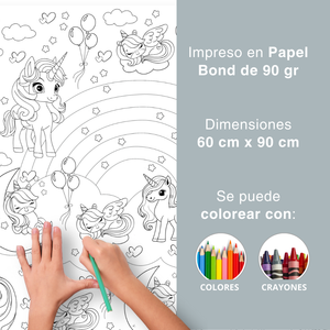 Póster gigante Unicornios para colorear 60 x 90 cm