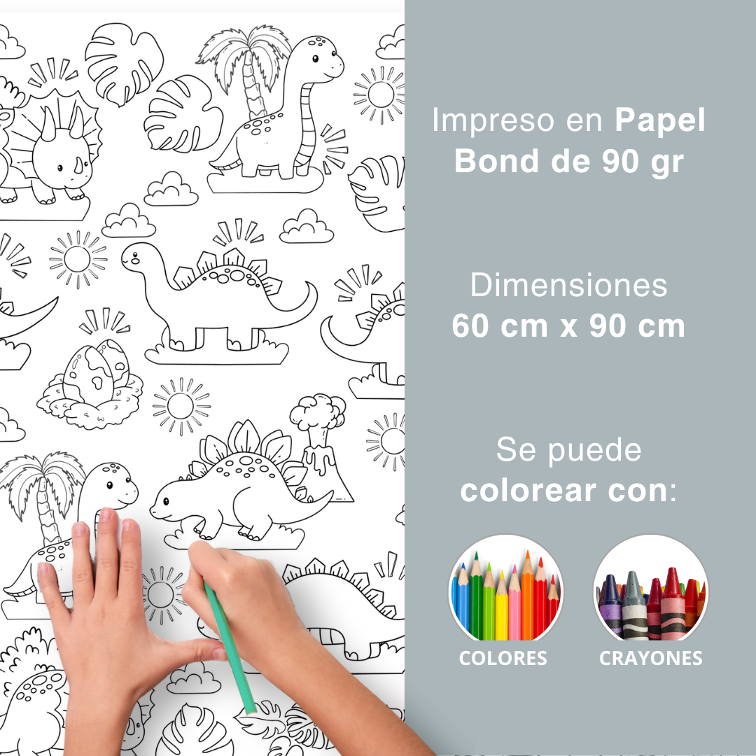 Póster gigante Dinosaurios para colorear 60 x 90 cm