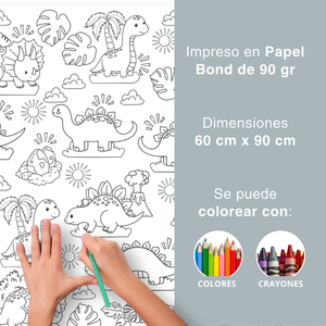 Póster gigante Dinosaurios para colorear 60 x 90 cm