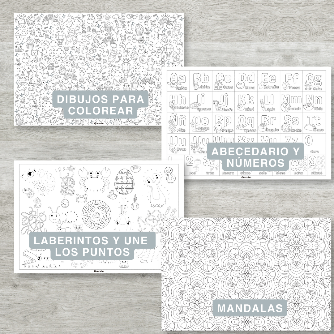 Kit de 4 pósters gigantes dibujos para colorear con alfabeto actividades 60 x 90 cm, creatividad aprendizaje para niños