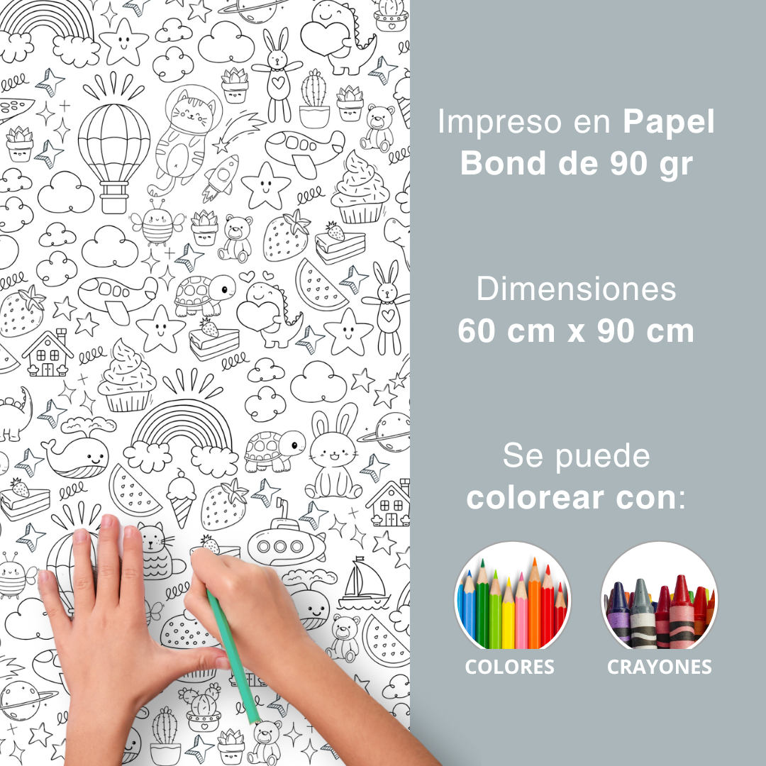 Kit de 4 pósters gigantes dibujos para colorear con alfabeto actividades 60 x 90 cm, creatividad aprendizaje para niños