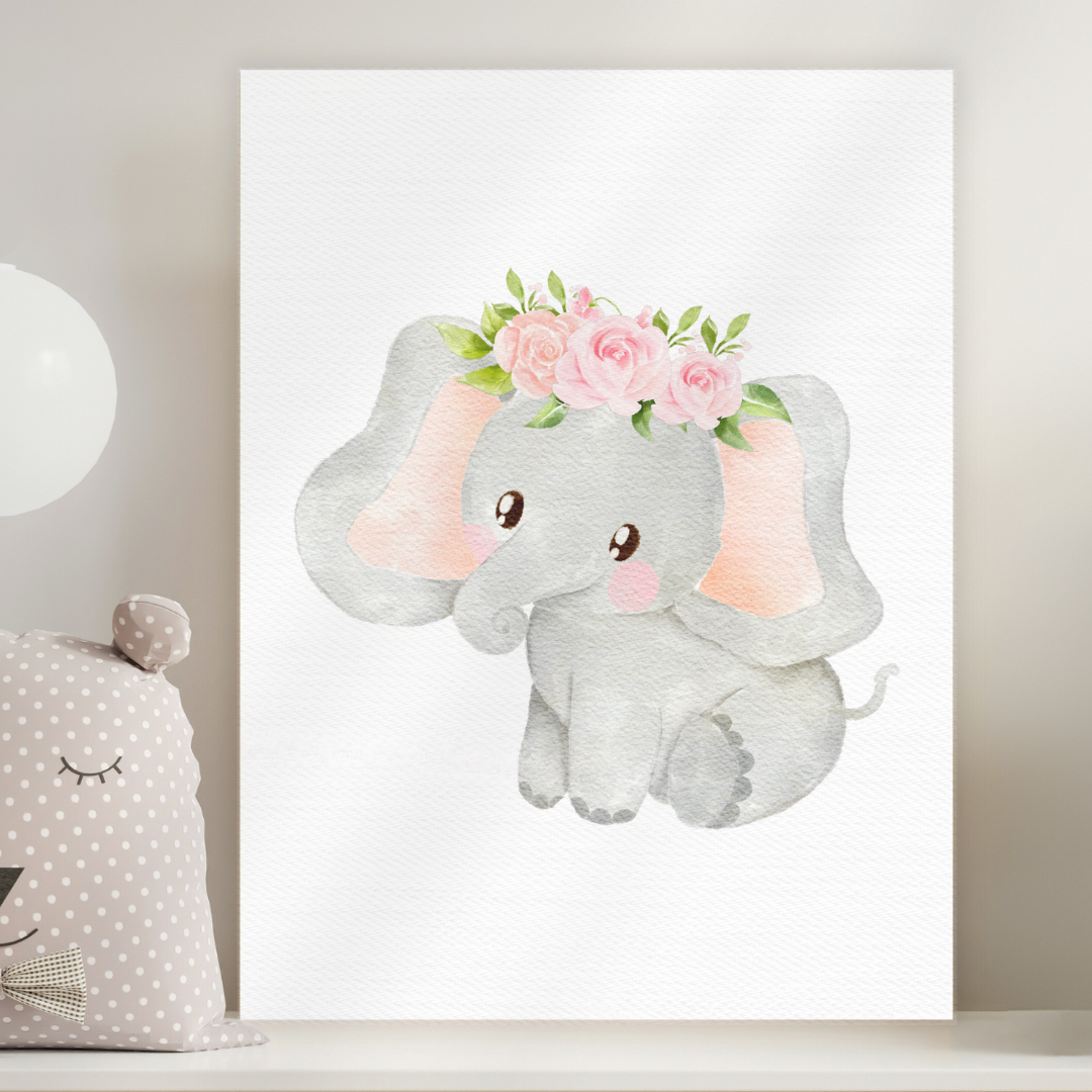 Set 3 cuadros infantiles Elefante Rosa Floral  Taza