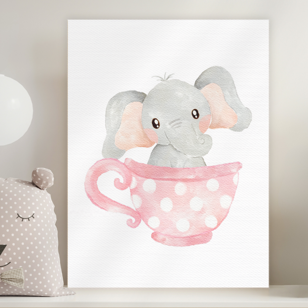 Set 3 cuadros infantiles Elefante Rosa Floral  Taza