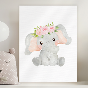 Set 3 cuadros infantiles Elefante Rosa Floral  Taza