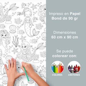 Póster gigante Sirenas para colorear 60 x 90 cm