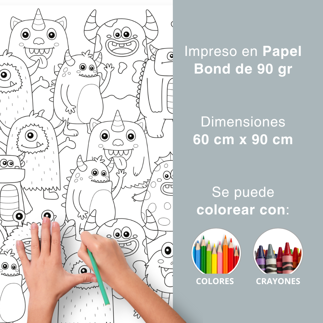 Póster gigante Monstruos para colorear 60 cm x 90 cm