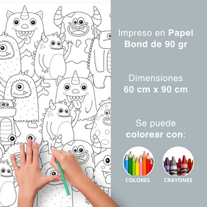 Póster gigante Monstruos para colorear 60 cm x 90 cm