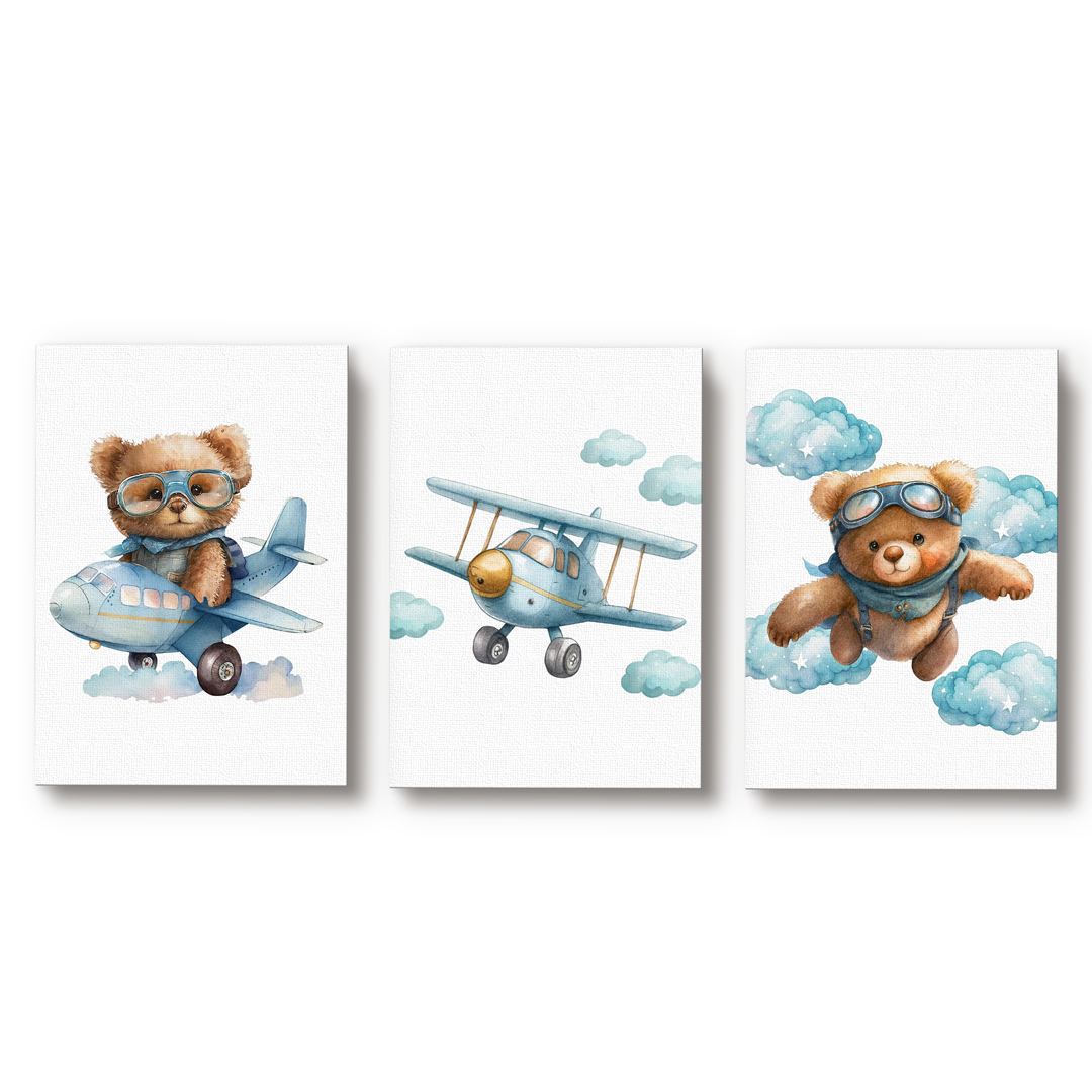 Set 3 cuadros infantiles Canvas Oso Aviador